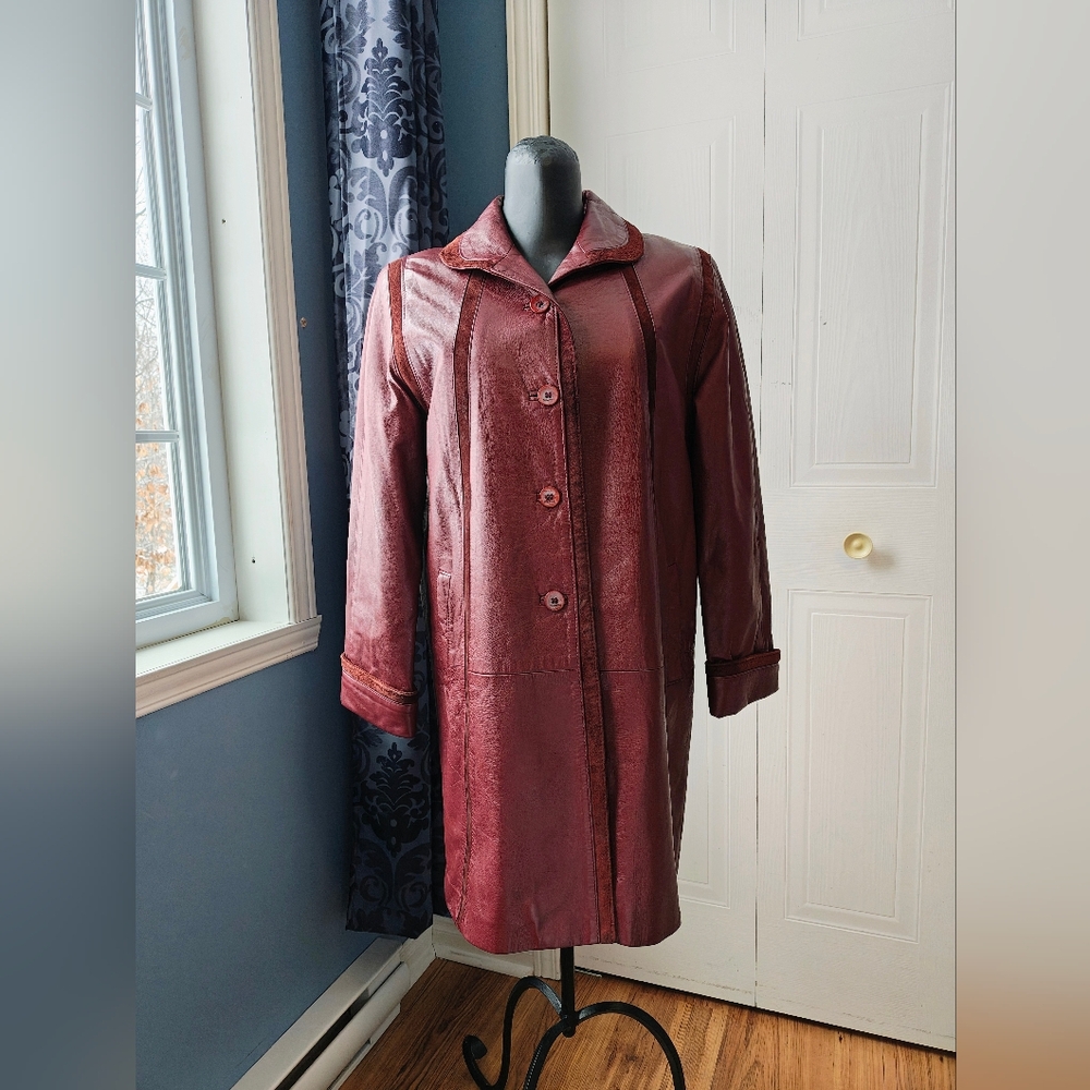Vintage Burgundy Leather Coat